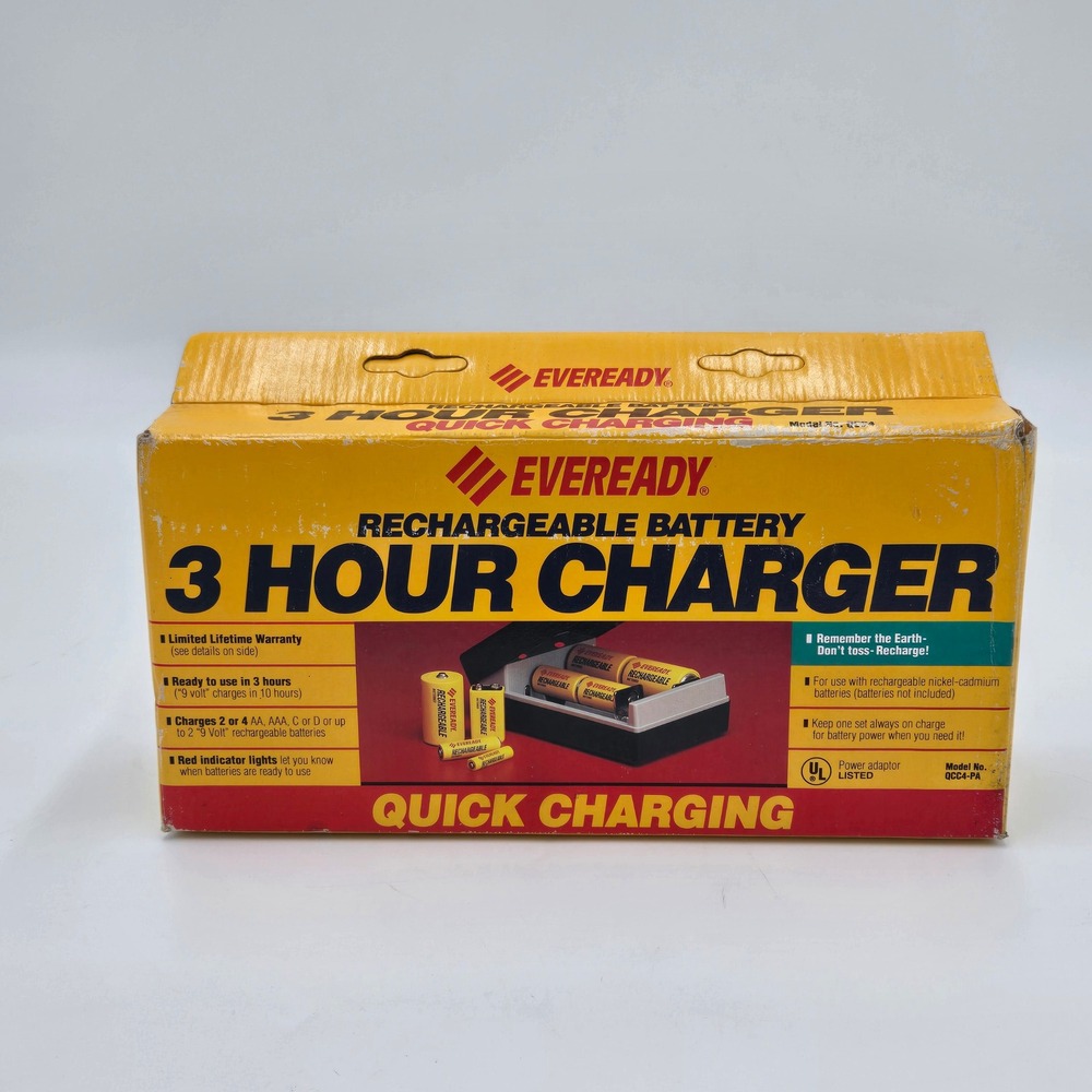 Vintage Eveready Battery Charger QCC4-PA Yellow 3 Hour Quick Charge Ni-Cd Tested